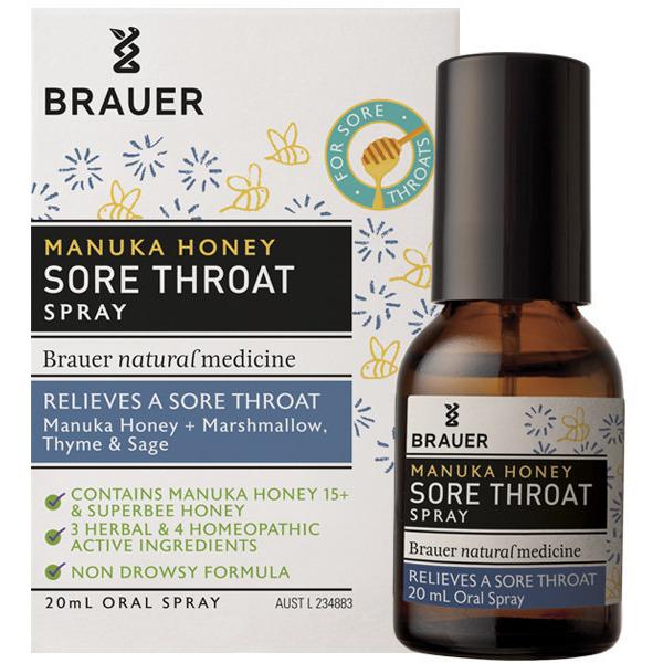 Brauer Natural Medicine Manuka Honey Sore Throat Spray 20ml