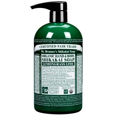 Dr Bronners Shikakai Body Soap Lemongrass Lime Pump 710ml