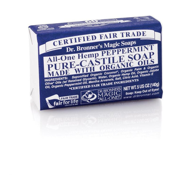 Dr Bronners Castile Bar Soap Peppermint 140g
