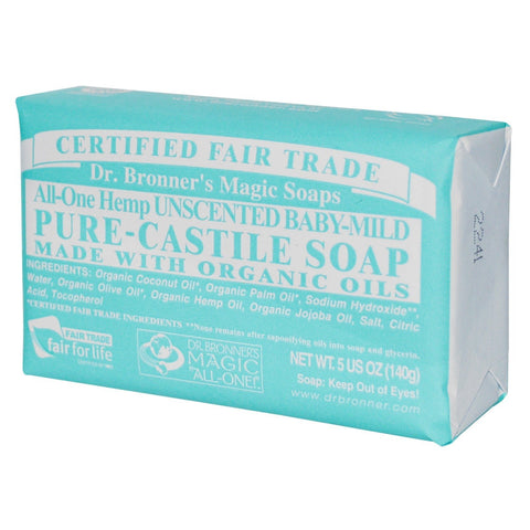 Dr Bronners Castile Bar Soap Baby Mild 140g