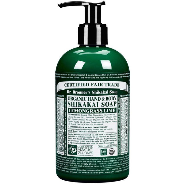 Dr Bronners Shikakai Body Soap Lemongrass Lime Pump 355ml